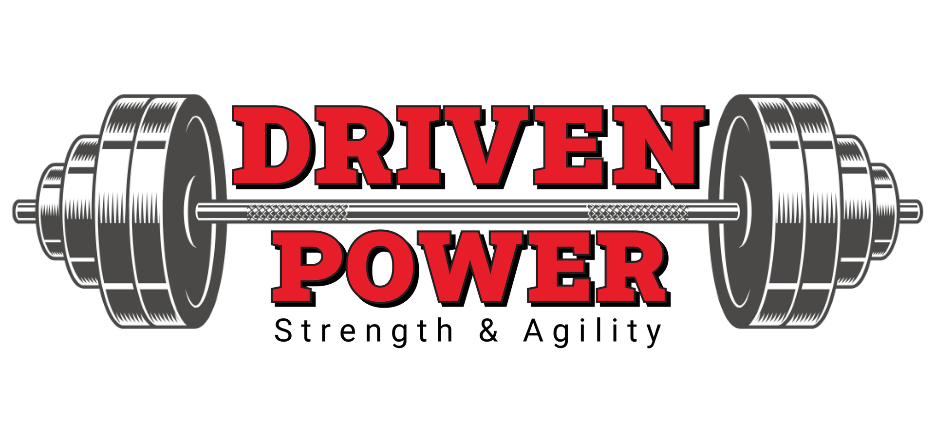 Logo for Driven Power: barbell with text 