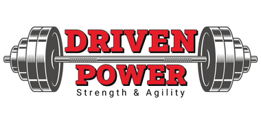 Logo for Driven Power: barbell with text 
