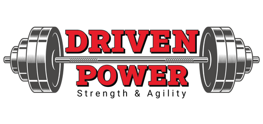 Logo for Driven Power: barbell with text 