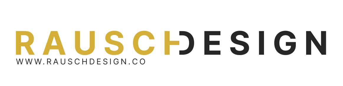 A logo for rausch design is shown on a white background