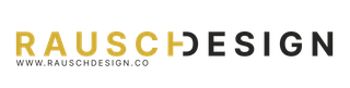 A logo for rausch design is shown on a white background