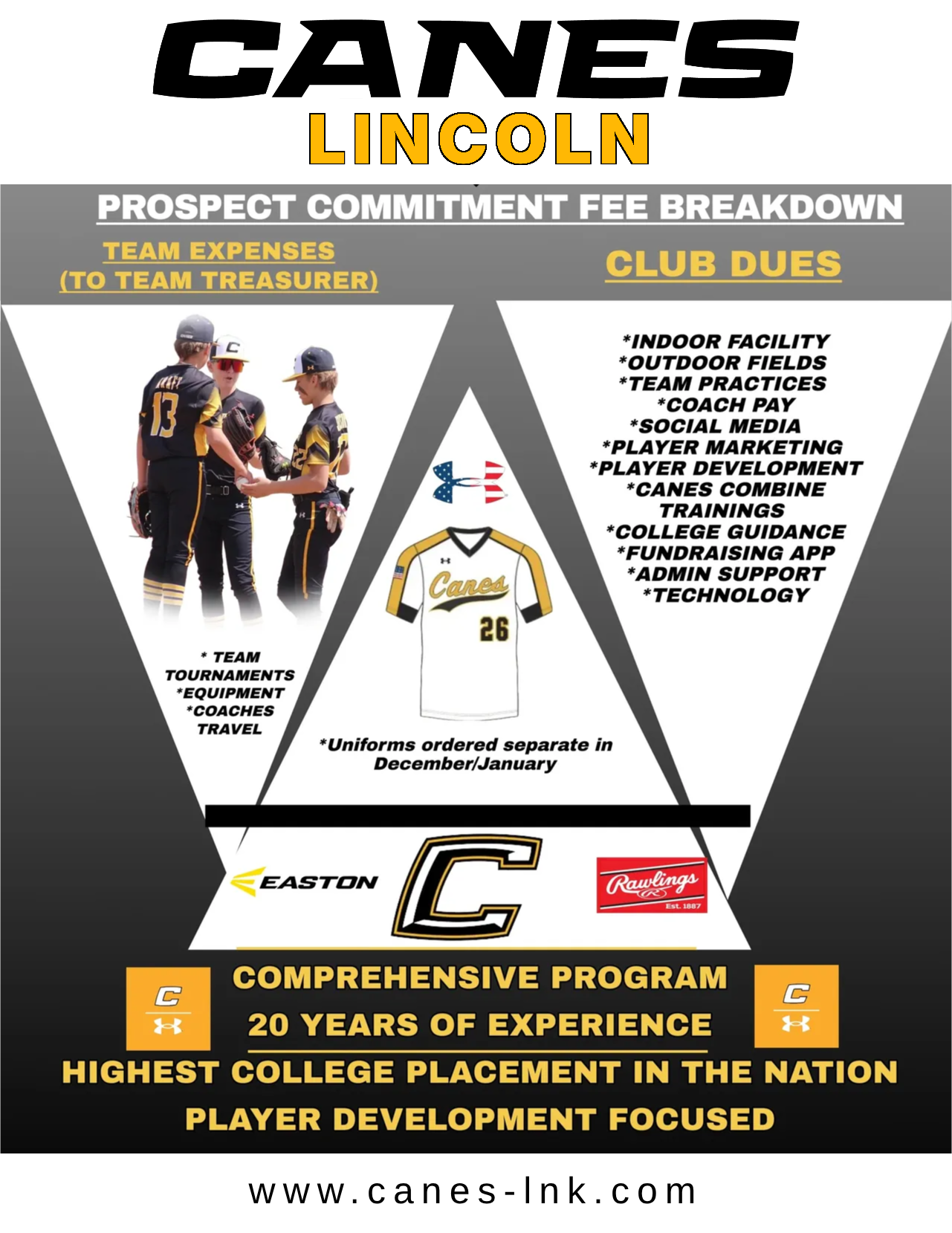 A poster for the canes lincoln baseball team.