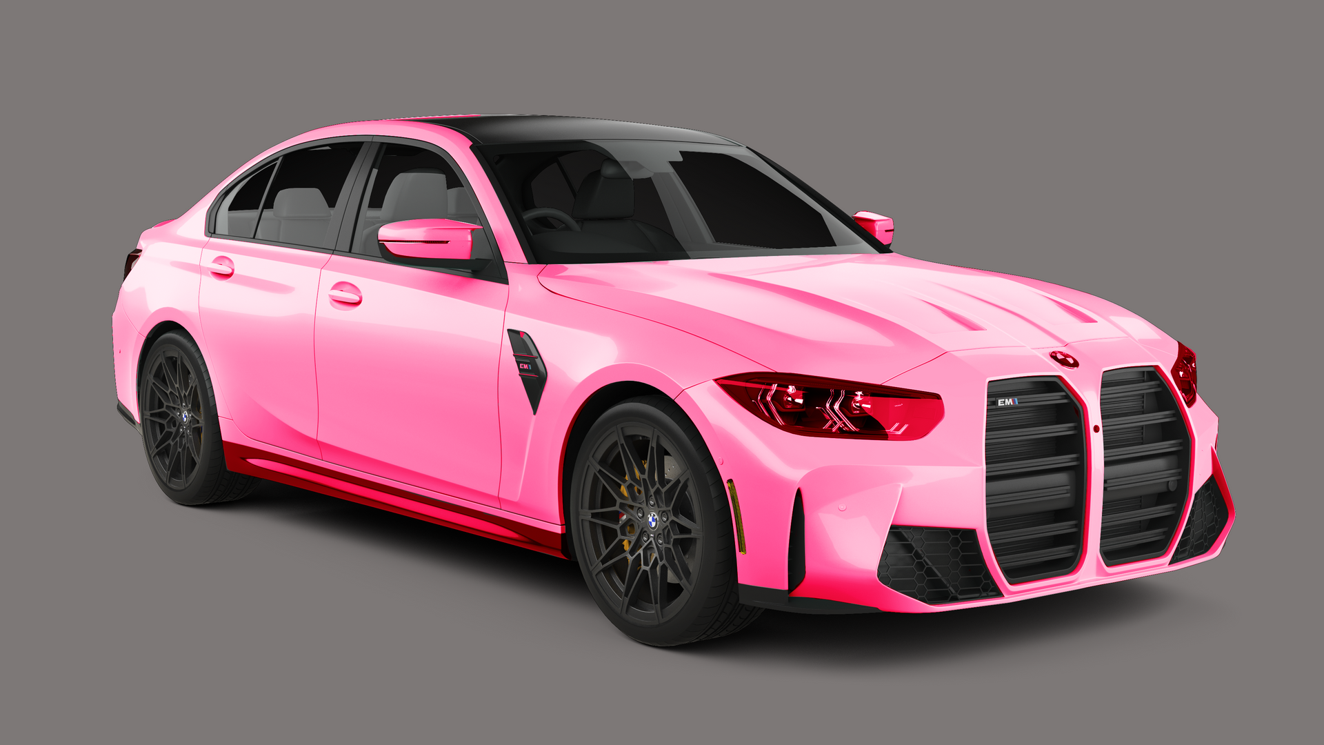 Pink BMW M3 sedan with black accents.