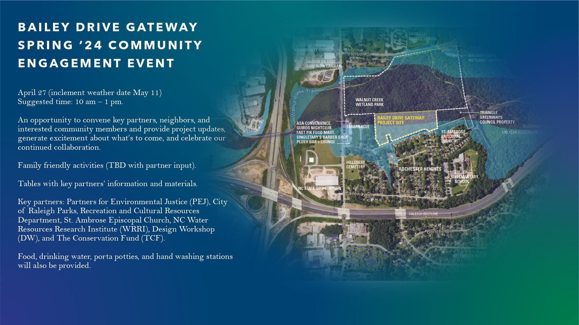 An aerial view of a community engagement event at bailey drive gateway.