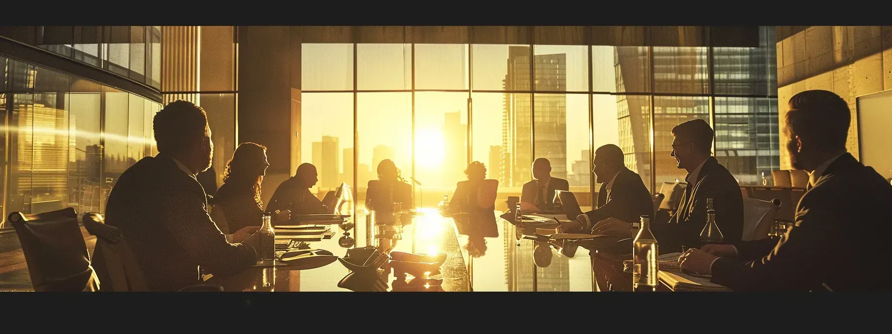 A group of people are sitting around a table in a conference room.