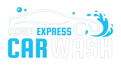 Logo for Ocean Express Car Wash featuring a stylized car outline and a blue water splash graphic.