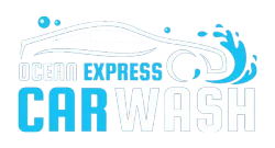 Logo for Ocean Express Car Wash featuring a stylized car outline and a blue water splash graphic.