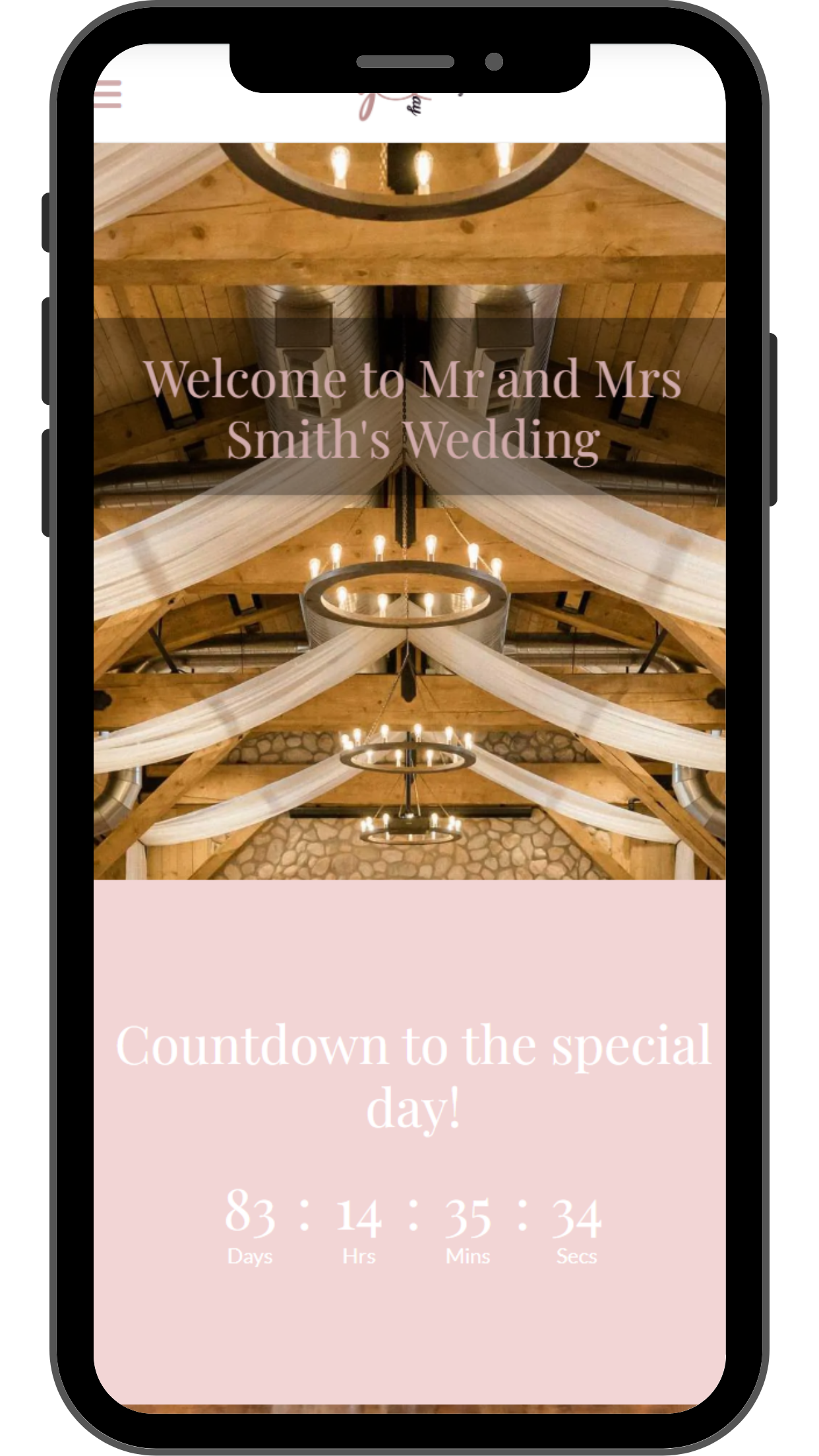 A cell phone with a wedding website on it.