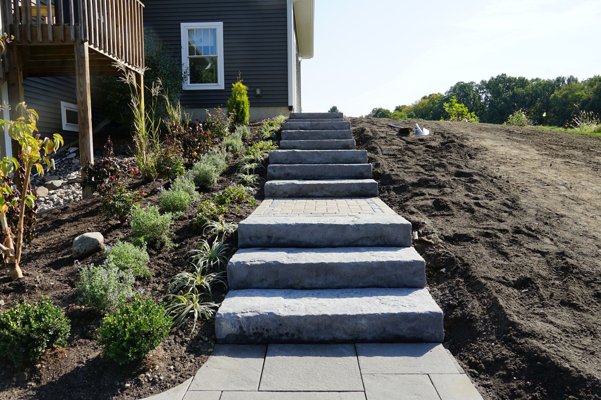 A set of stairs leading up to a house