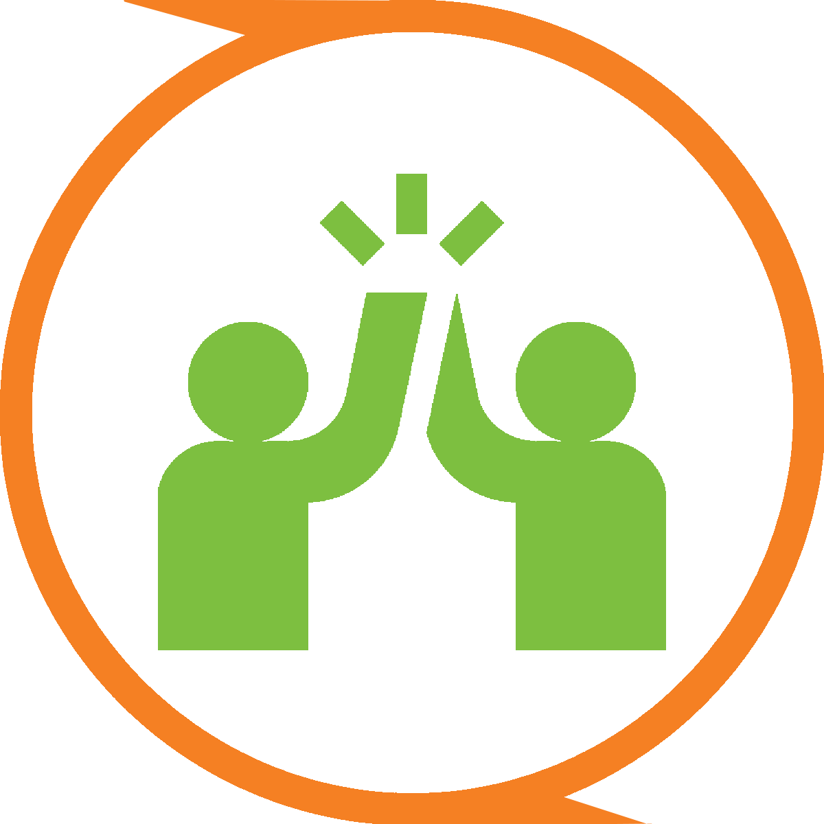 A green and orange icon of two people giving each other a high five.