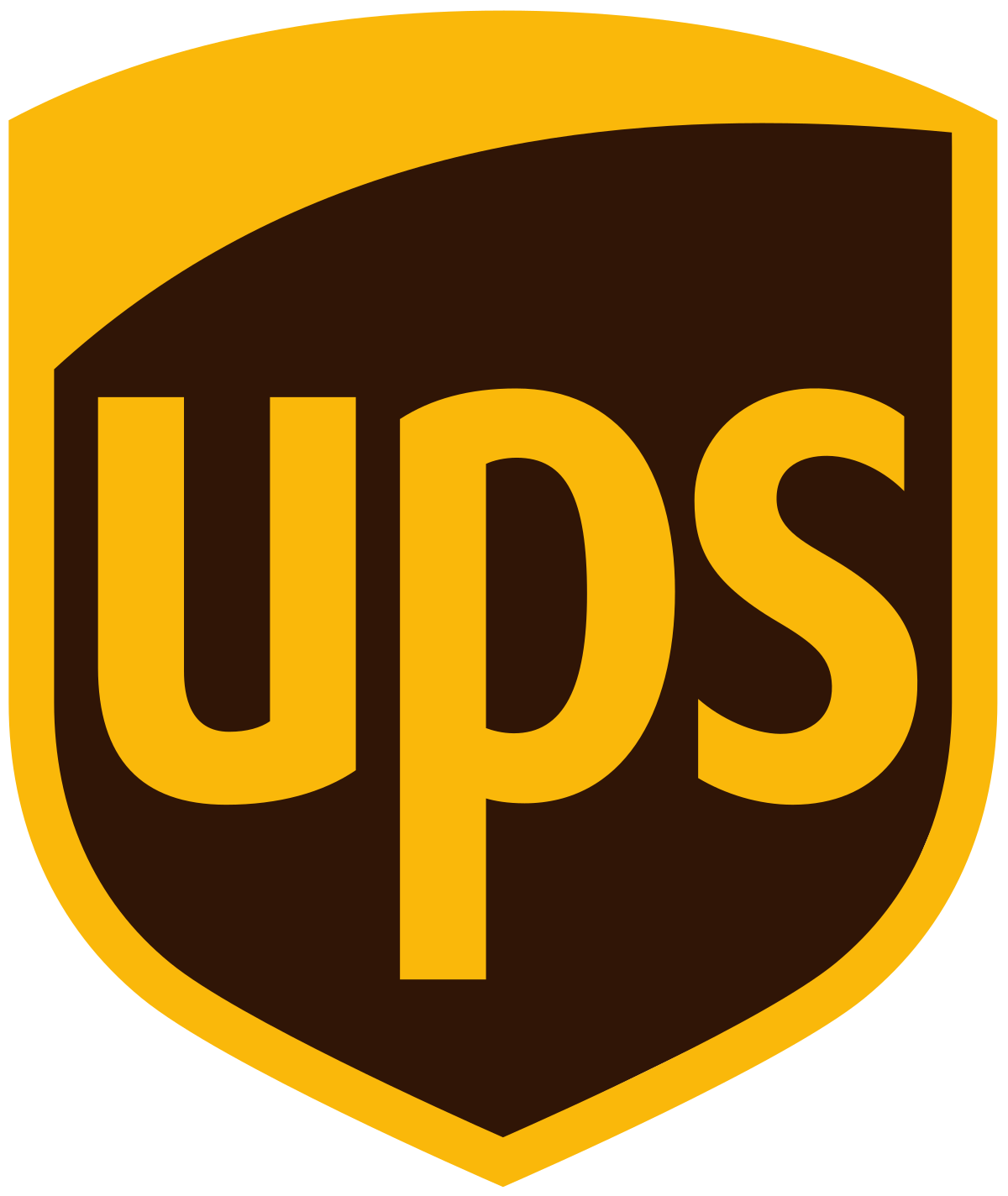 The ups logo is on a brown and yellow shield