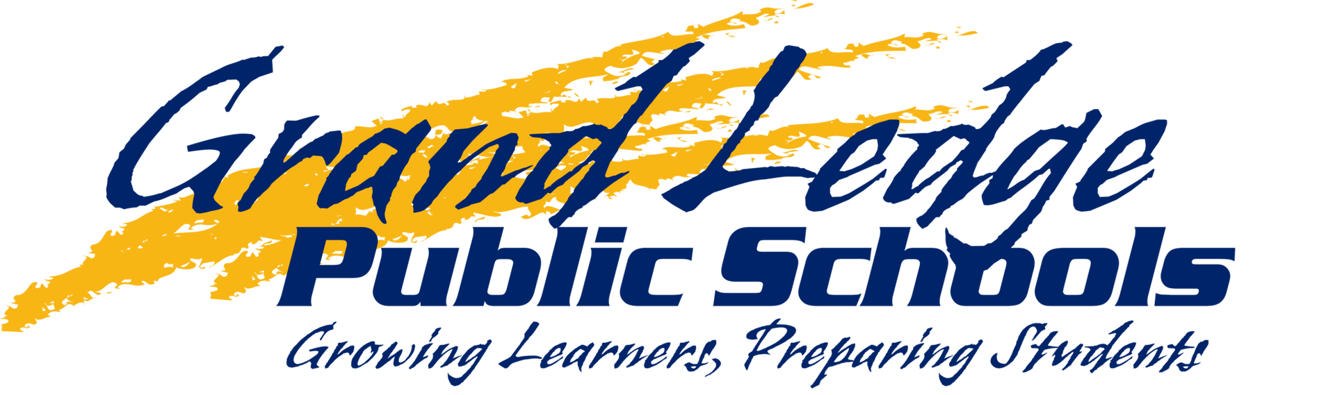 A blue and yellow logo for grant ledge public schools