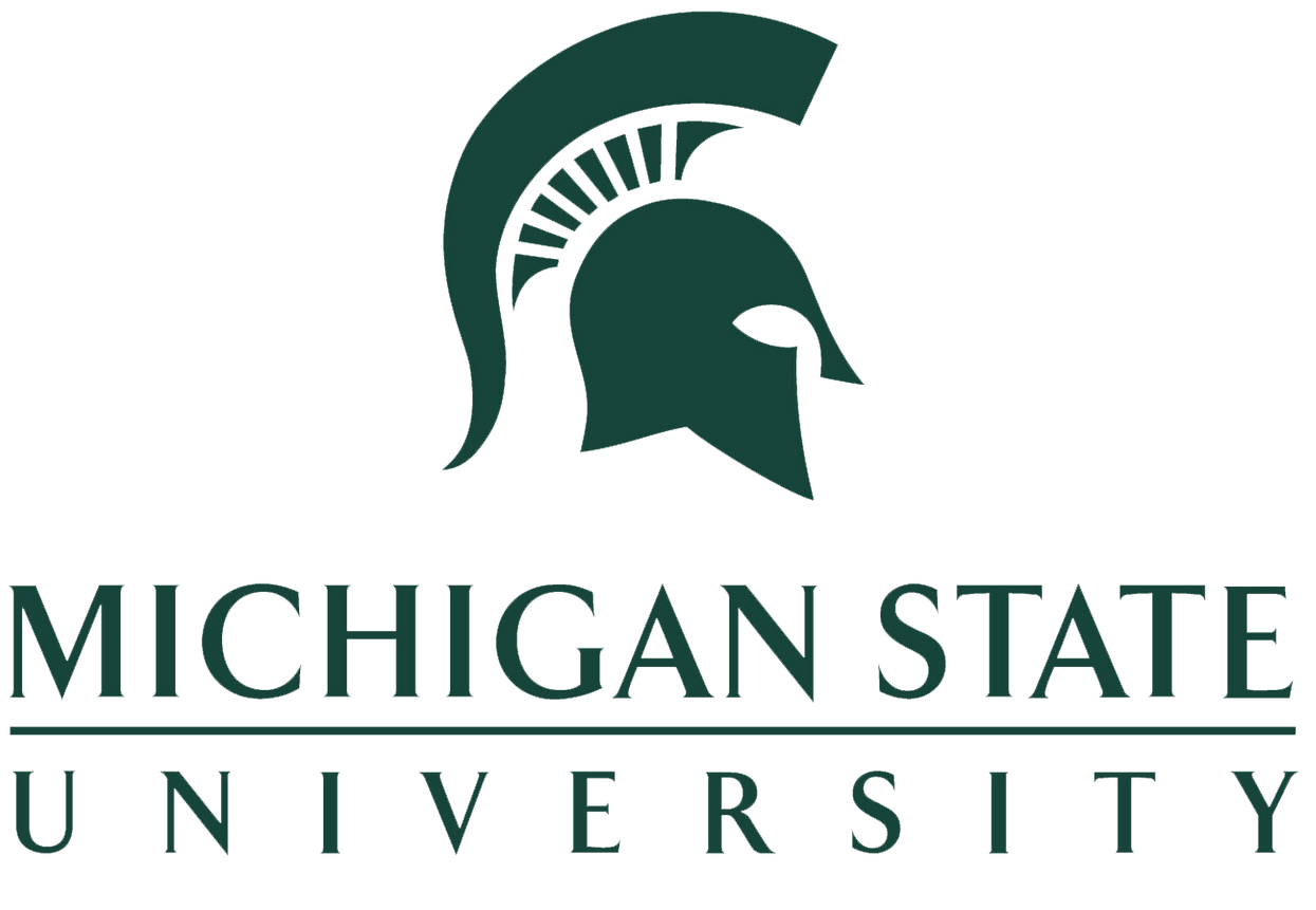 The logo for michigan state university has a spartan helmet on it.