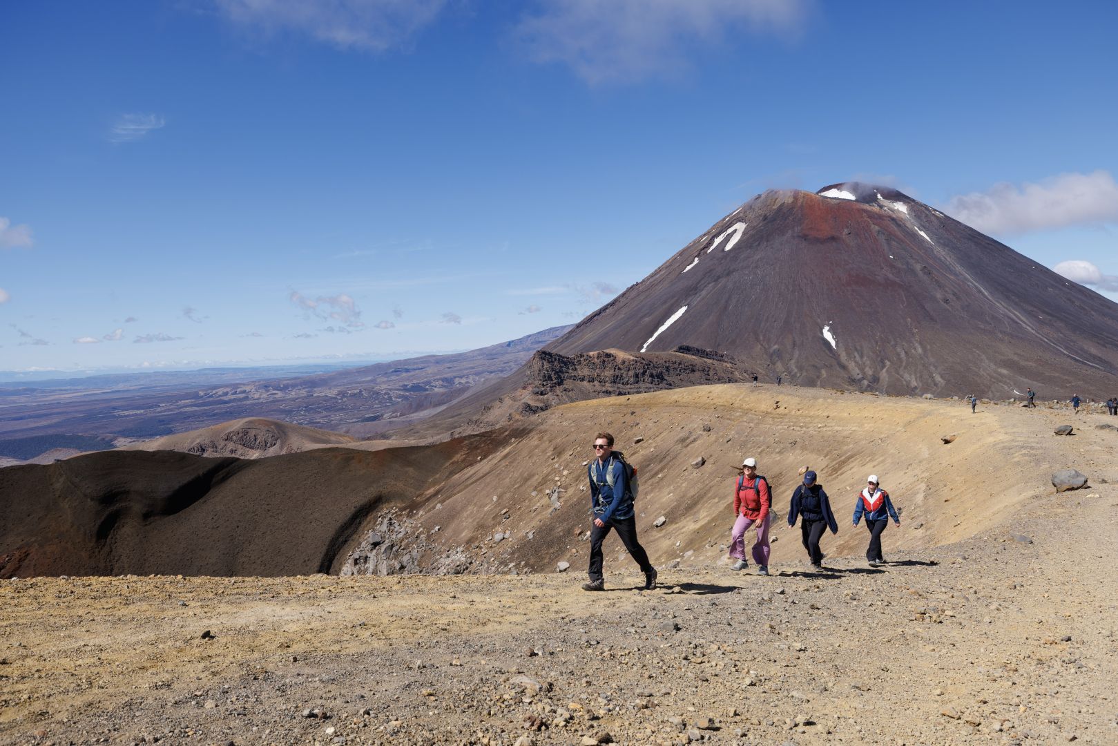 A group of people walking the Red Crater on the Tongariro Alpine Crossing