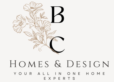 BC Homes & Design logo with floral branch and tagline “Your all in one home experts”