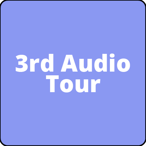 A blue square with the words 3rd audio tour written on it