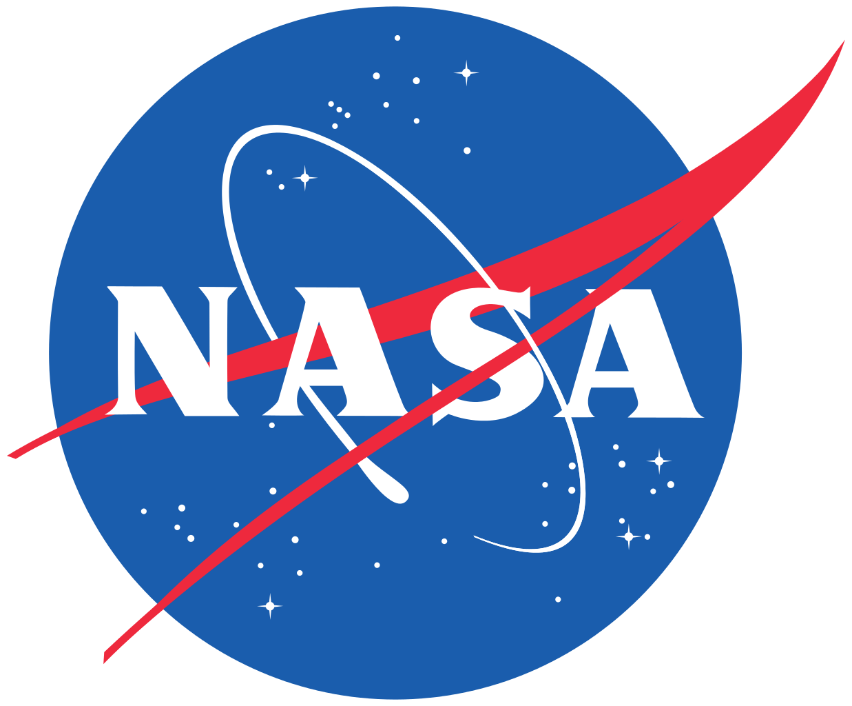 A nasa logo with a red and white stripe