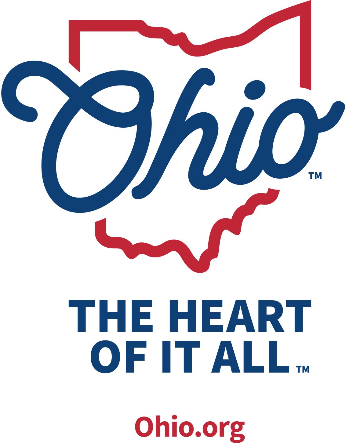 A logo for ohio that says the heart of it all