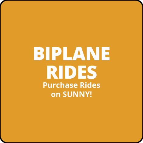 A yellow sign that says `` biplane rides purchase rides on sunny ! ''