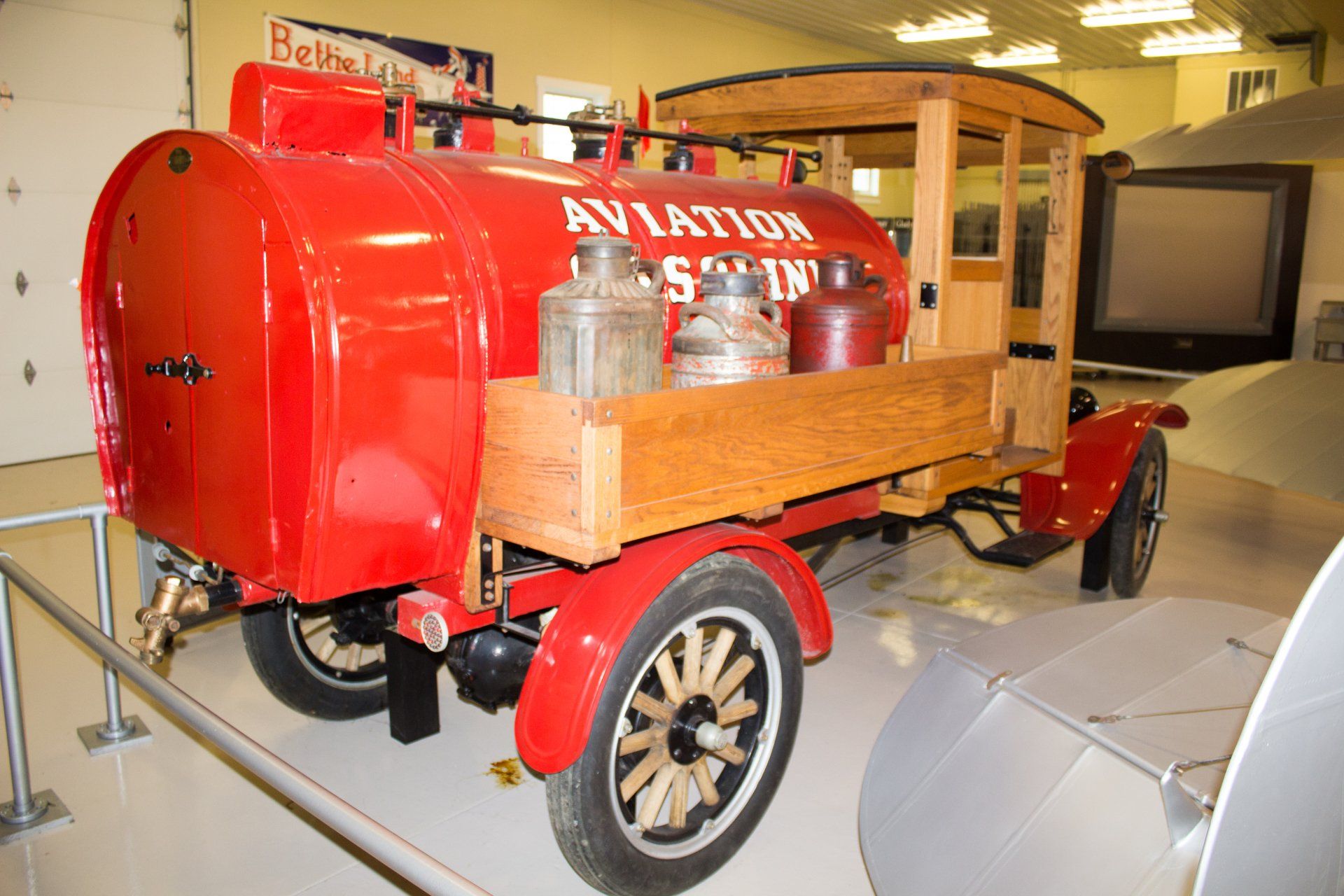 A red truck with the word aviation on it