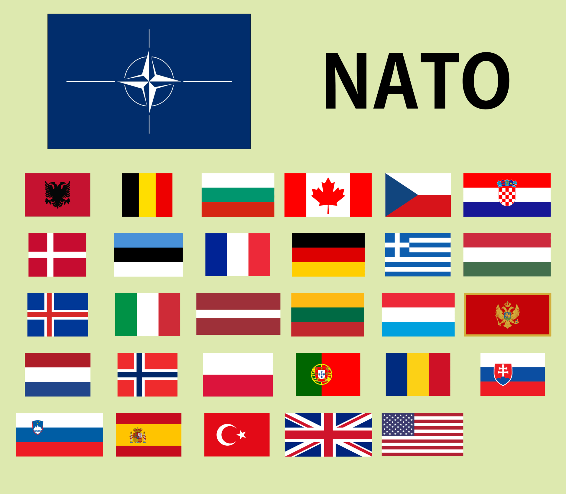A set of flags with the word nato on top
