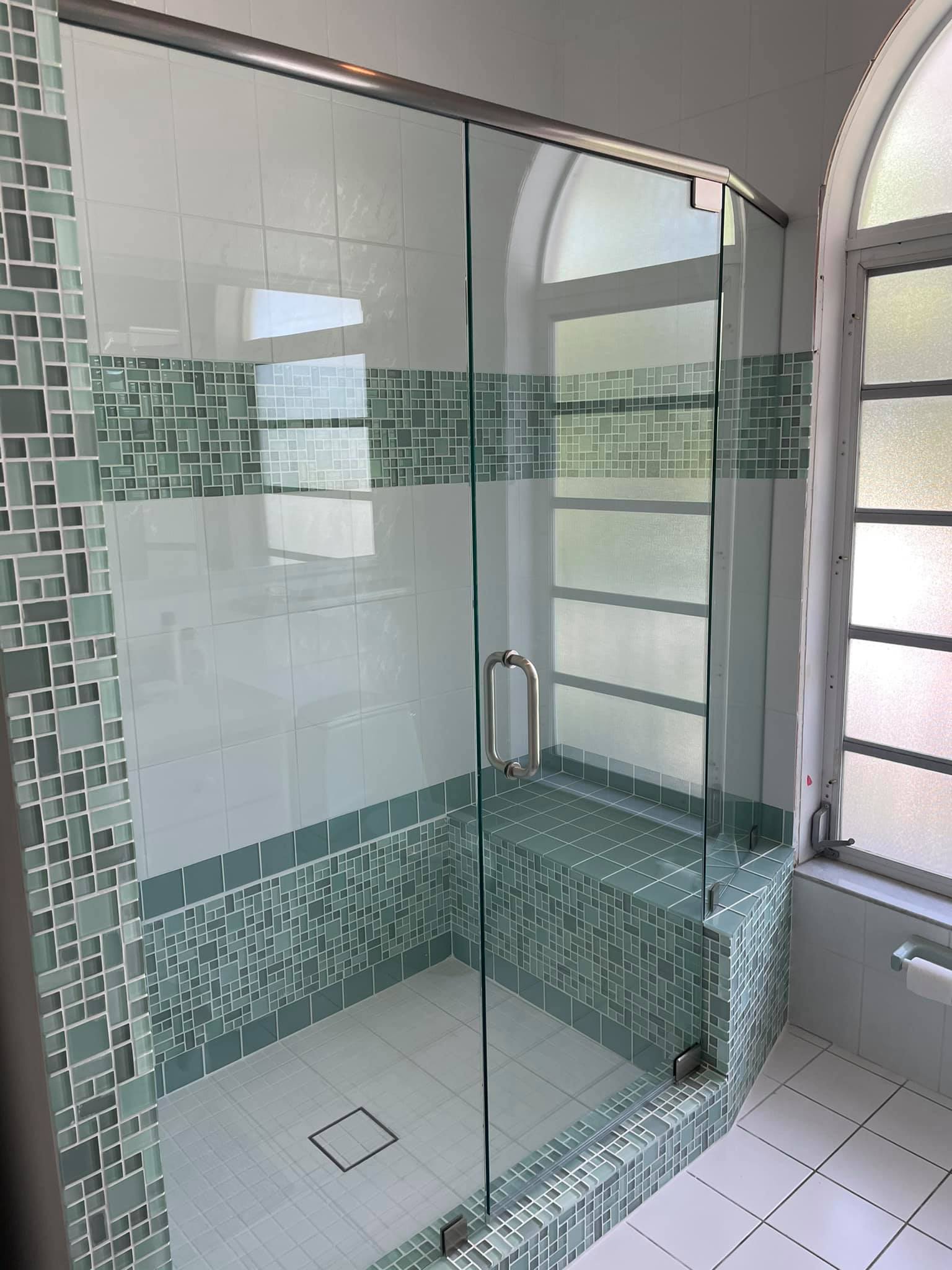 Green Tile Shower With Glass — Marathon, FL — All Keys Glass Inc