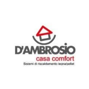 Logo D’Ambrosio Casa Comfort con tetto rosso e testo nero e rosso su fondo bianco