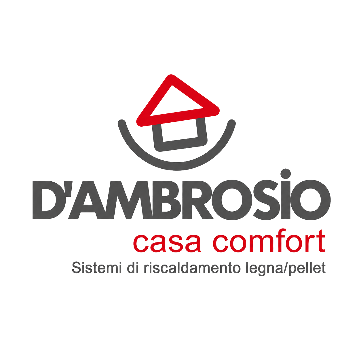 Logo D’Ambrosio Casa Comfort con tetto rosso e testo nero e rosso su fondo bianco