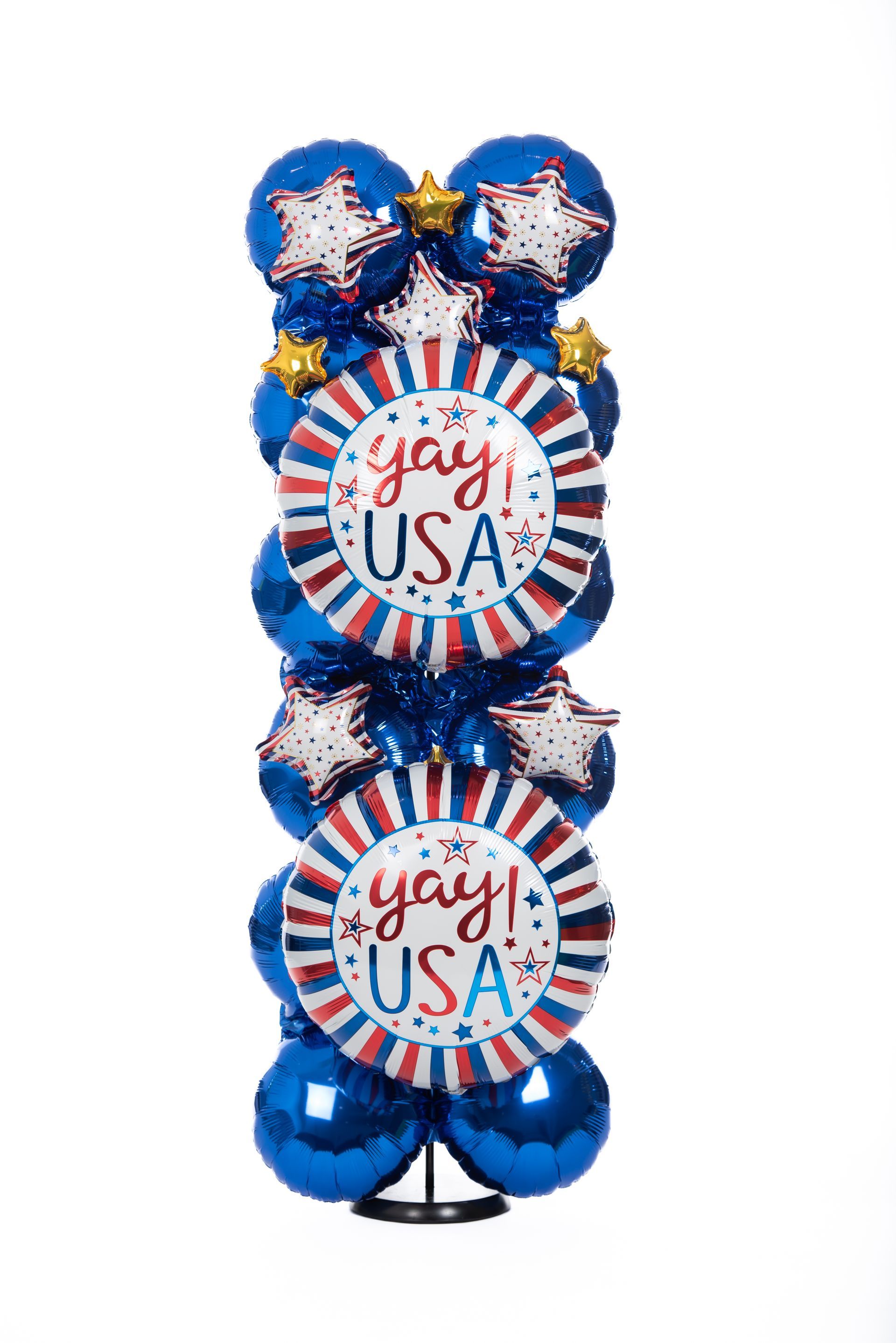 A bunch of balloons with the words yay usa on them