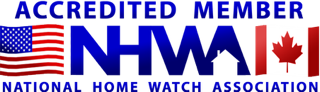 Accredited Member National Home Watch Association logo: U.S. flag, blue 