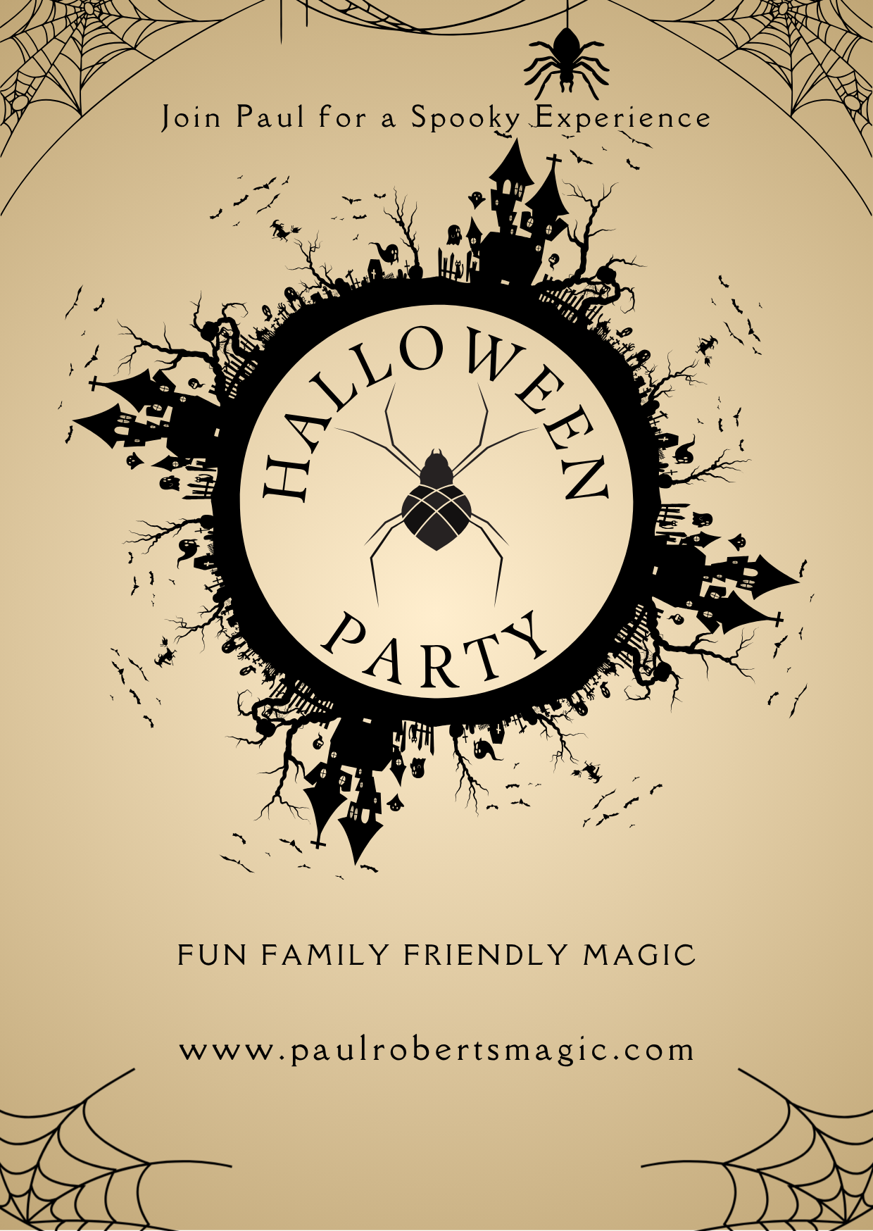 Elite Magician Paul Roberts and his Halloween Part Invitation.