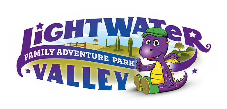 The logo for lightwater valley family adventure park shows a purple dragon.