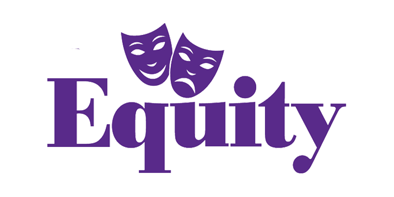 A purple logo for equity with two comedy masks on it.
