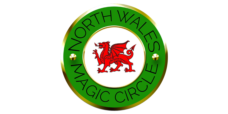 A logo for north wales magic circles with a red dragon