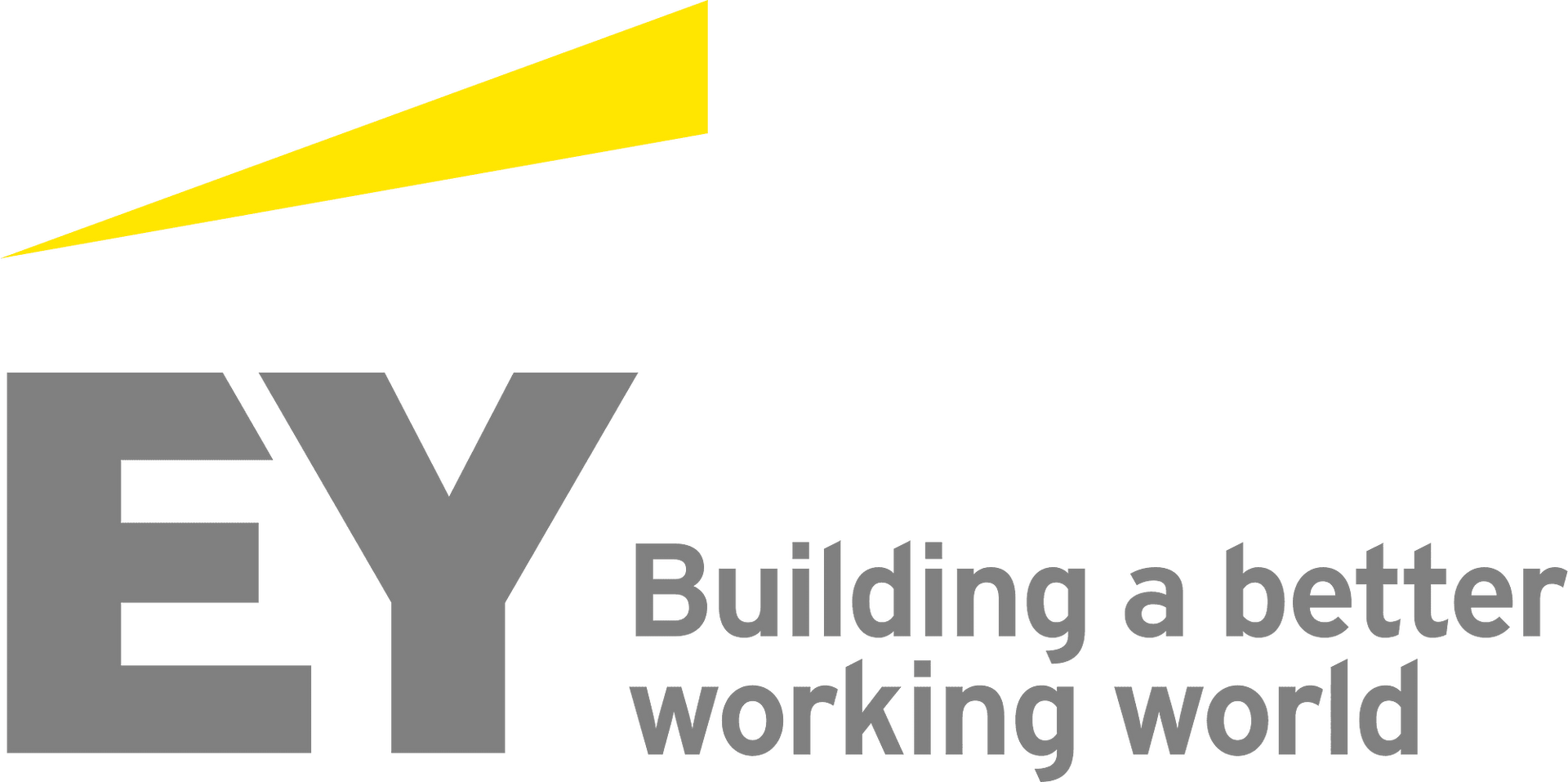 The ey logo is gray and yellow and says `` building a better working world ''.
