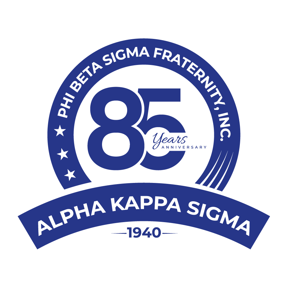 Phi Beta Sigma Fraternity, Inc. 85th Anniversary logo. Blue and white, featuring