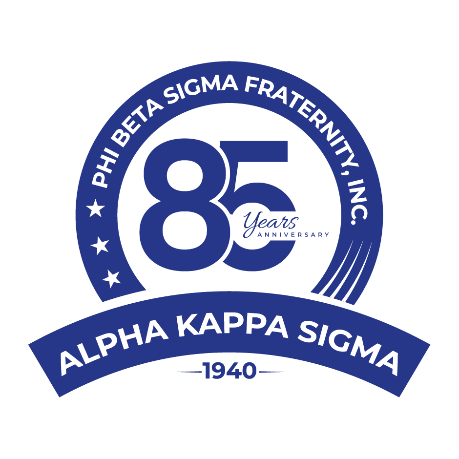 Blue and white Phi Beta Sigma Fraternity 85th Anniversary logo.
