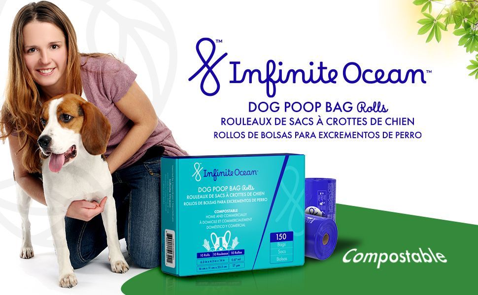 Infinite Ocean Home Compostable Dog Poop Bag Rolls, Tie-Handle, Leak & Odor-Proof Extra-Thick Blue Refill Rolls, Unscented