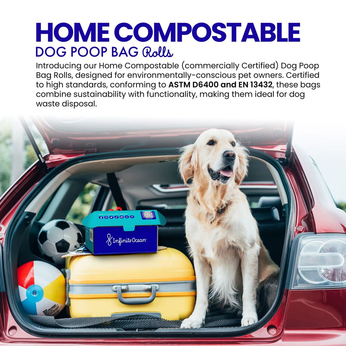 Infinite Ocean Home Compostable Dog Poop Bag Rolls, Tie-Handle, Leak & Odor-Proof Extra-Thick Blue Refill Rolls, Unscented