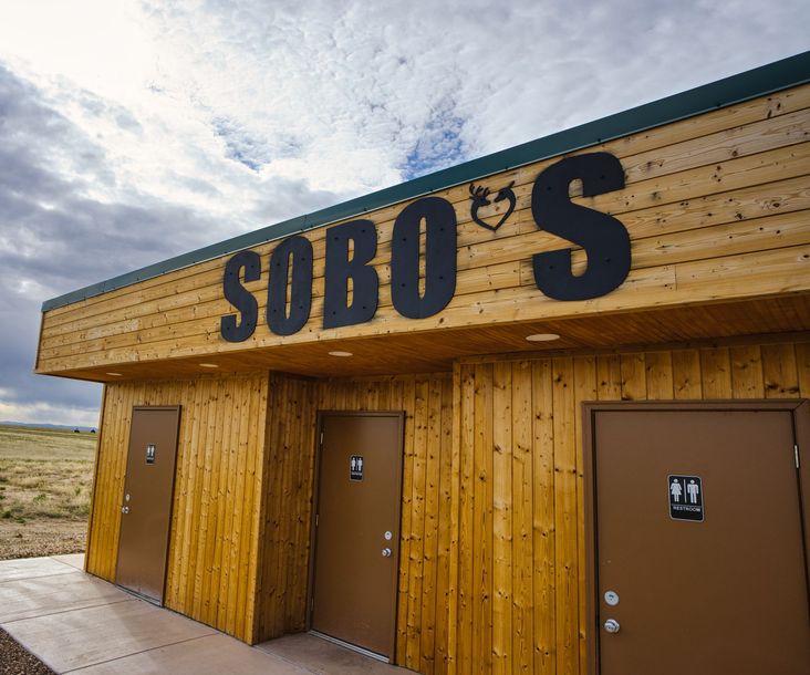 Shower house and the Sobo's campground in the South Dakota Badlands.