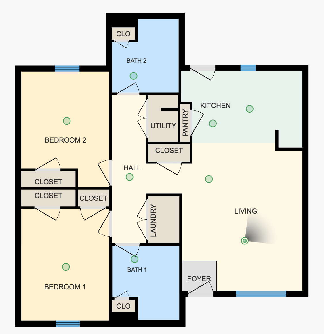 2 Bed, 2 Bath Floor Plan