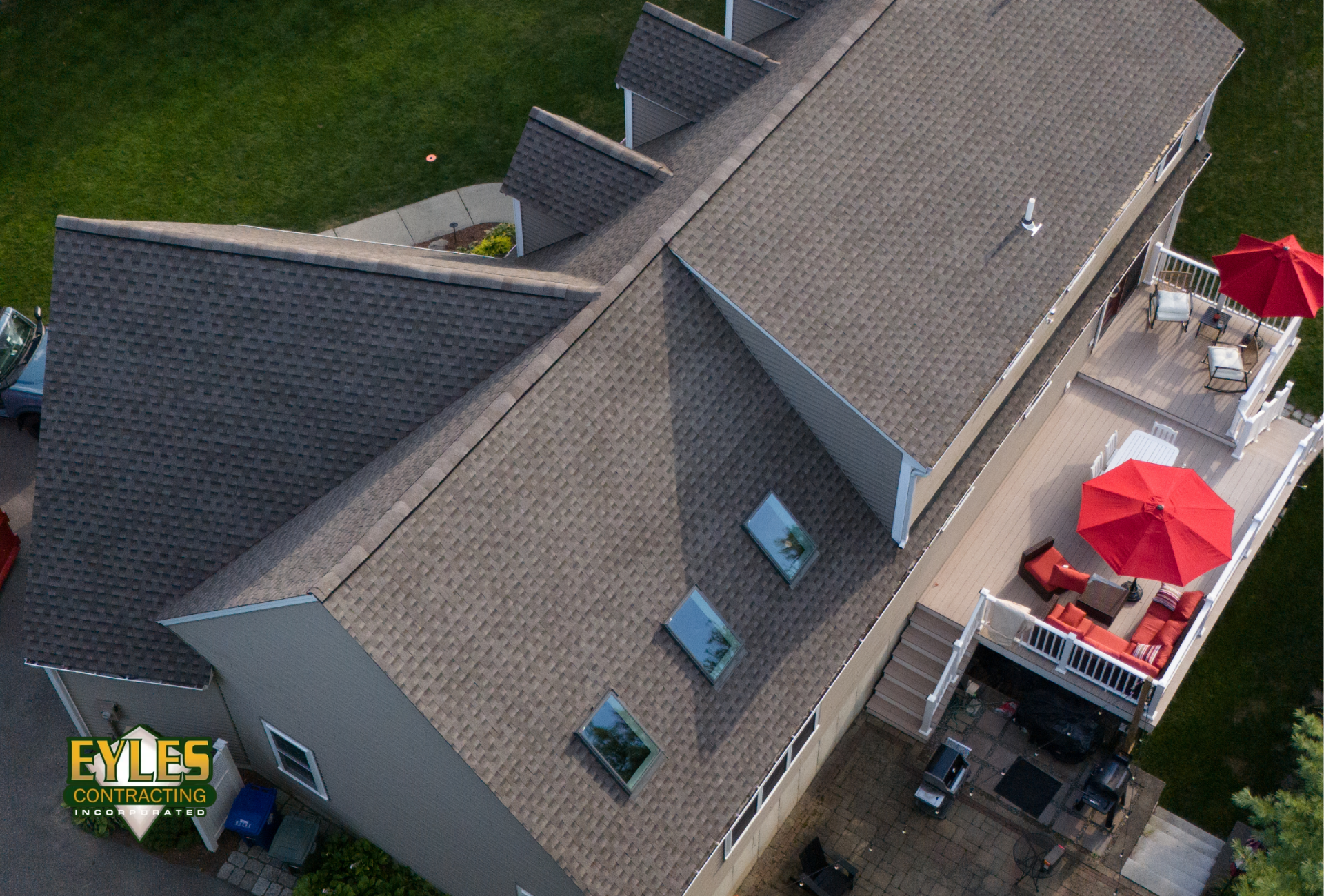 A new roof on a home with skylights 