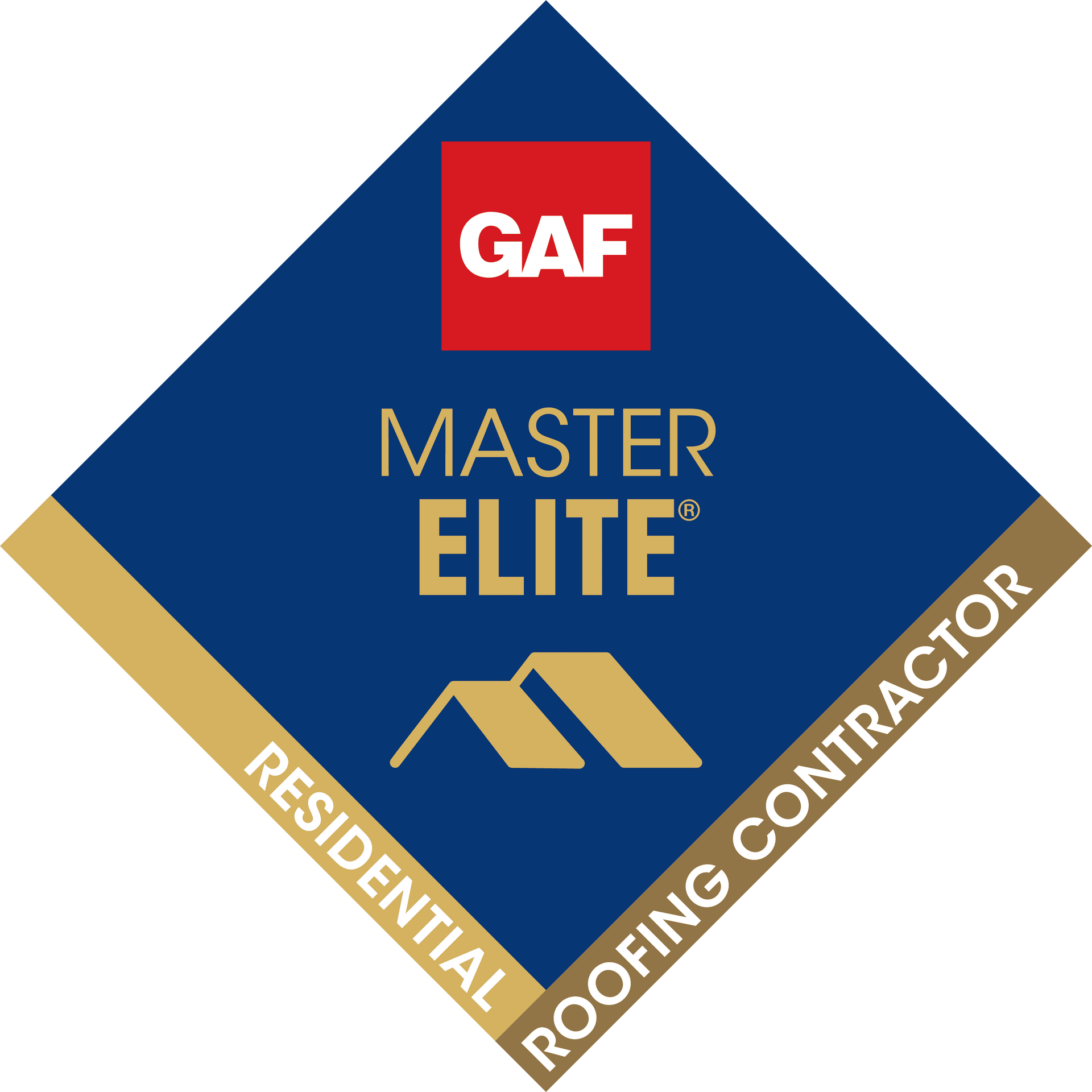 A logo for a factory certified master elite weather stopper roofing contractor