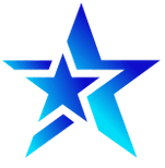 A blue star with a white outline on a white background.