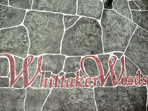 a stone floor with the words whittaker woods painted on it