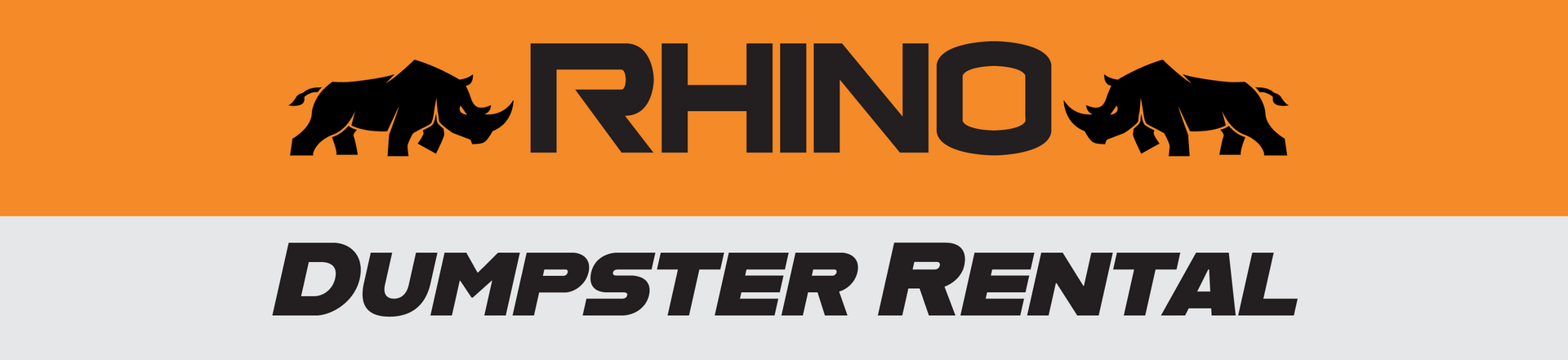 A logo for rhino dumpster rental with two rhinos on it