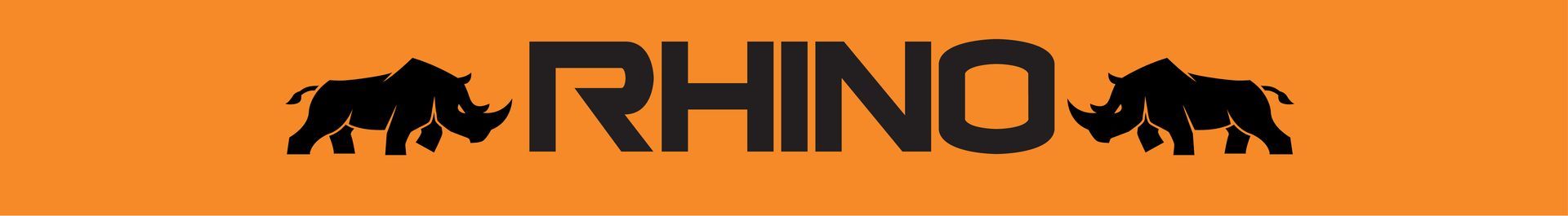A rhino logo with two rhinos on an orange background