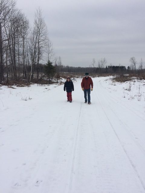 A couple walking in the snow