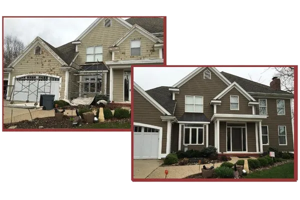 Two pictures of a house before and after being painted