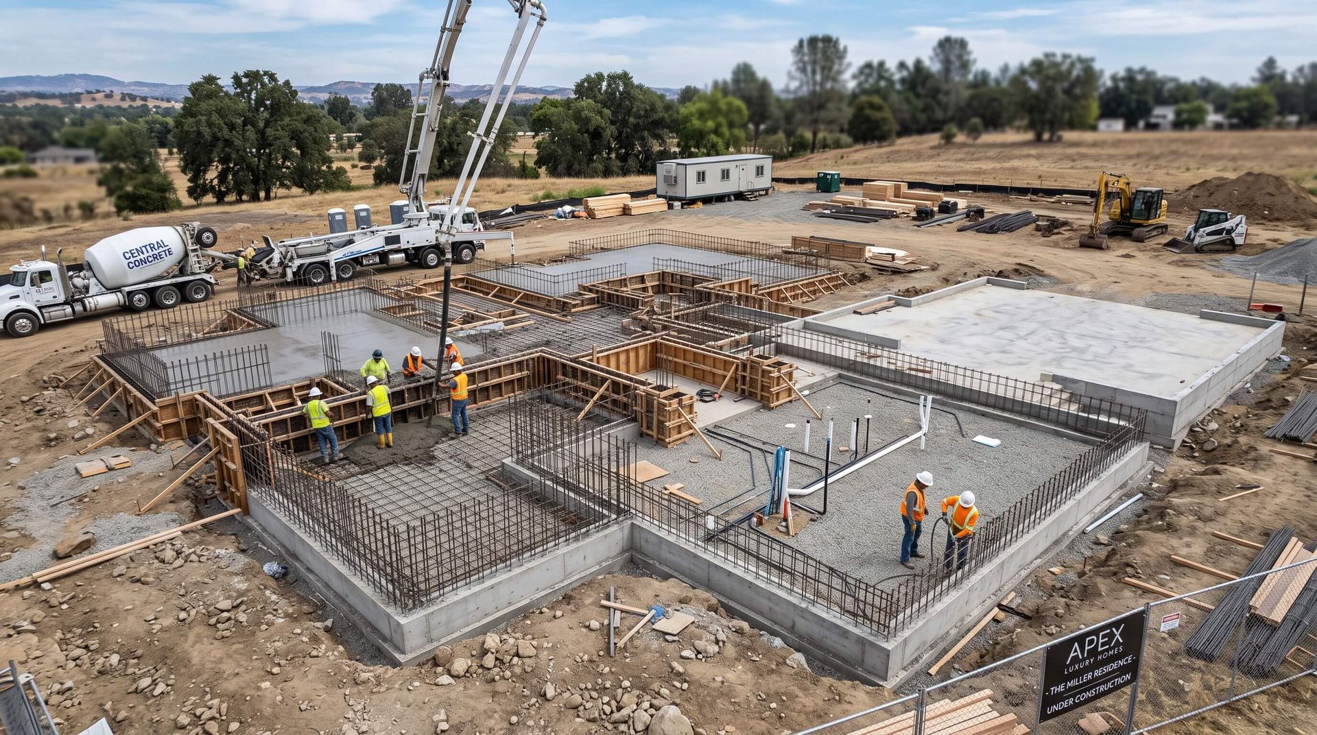 A new foundation construction for a large future house.